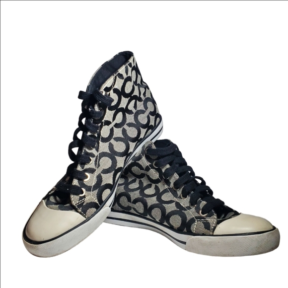 Coach Shoes - COACH Cardinal High Tops Lace Up Sneakers Black & Grey Women's Size 8.5 EUC